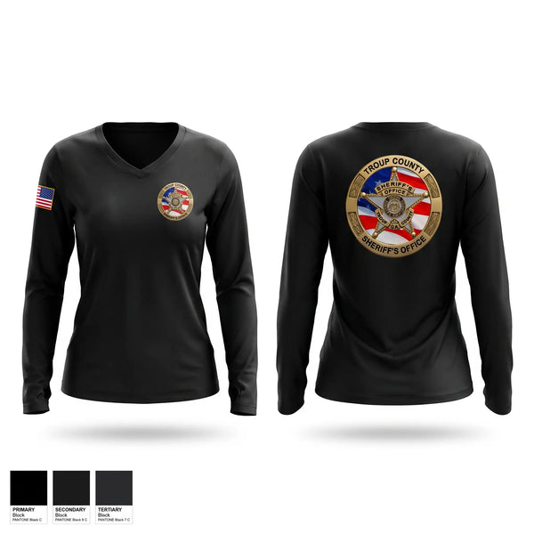 Womens Long Sleeve Vneck Shirt, Troup County Sheriff’s Office, Police, Teamtime, Team time, sublimation, custom sports apparel, team uniforms, spirit wear, spiritwear, sports uniforms, custom shirts, team store, custom team store, fundraiser sports, apparel fundraiser