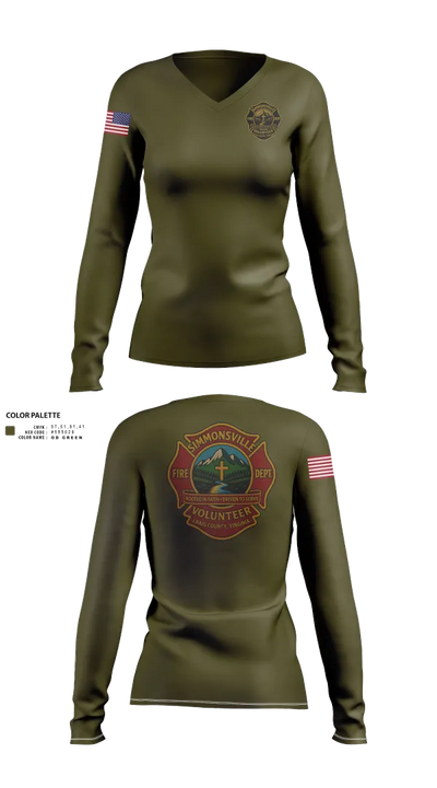 Simmonsville VFD 9385181 Women's Long Sleeve V-neck Shirt - 101