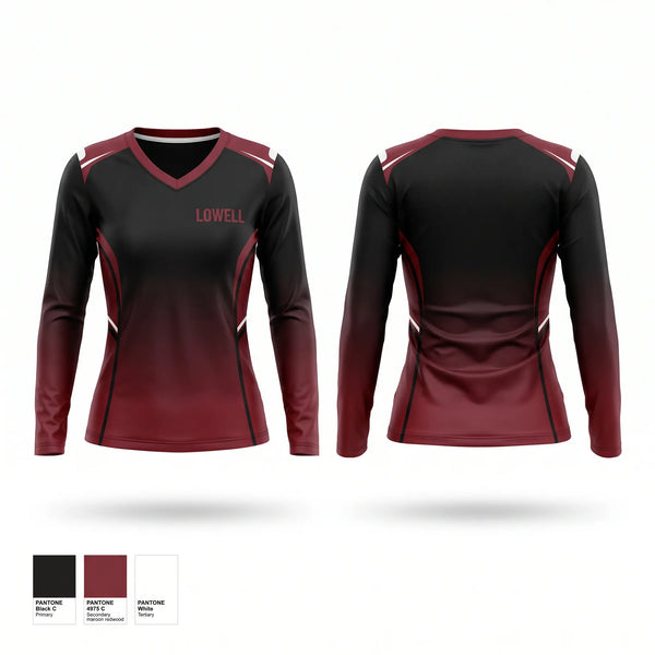Womens Long Sleeve Vneck Shirt, Lowell black, Baseball, Teamtime, Team time, sublimation, custom sports apparel, team uniforms, spirit wear, spiritwear, sports uniforms, custom shirts, team store, custom team store, fundraiser sports, apparel fundraiser