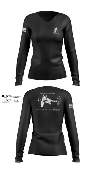 Womens Long Sleeve Vneck Shirt, North Carolina Police Dog Association, Police, Teamtime, Team time, sublimation, custom sports apparel, team uniforms, spirit wear, spiritwear, sports uniforms, custom shirts, team store, custom team store, fundraiser sports, apparel fundraiser