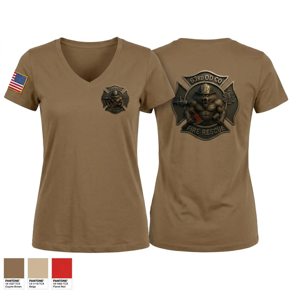 Womens Short Sleeve Vneck Shirt, 63rd OD CO Fire Rescue, Army, Teamtime, Team time, sublimation, custom sports apparel, team uniforms, spirit wear, spiritwear, sports uniforms, custom shirts, team store, custom team store, fundraiser sports, apparel fundraiser