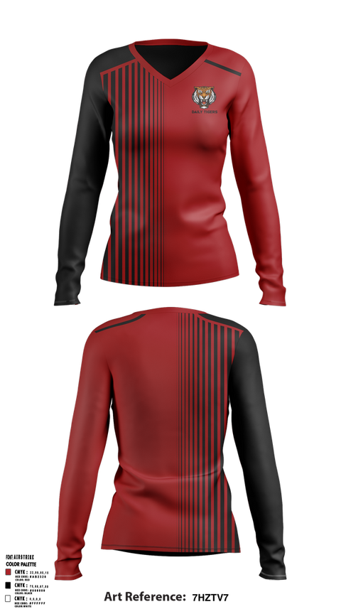 Womens Long Sleeve Vneck Shirt, Daily Tigers, , Teamtime, Team time, sublimation, custom sports apparel, team uniforms, spirit wear, spiritwear, sports uniforms, custom shirts, team store, custom team store, fundraiser sports, apparel fundraiser