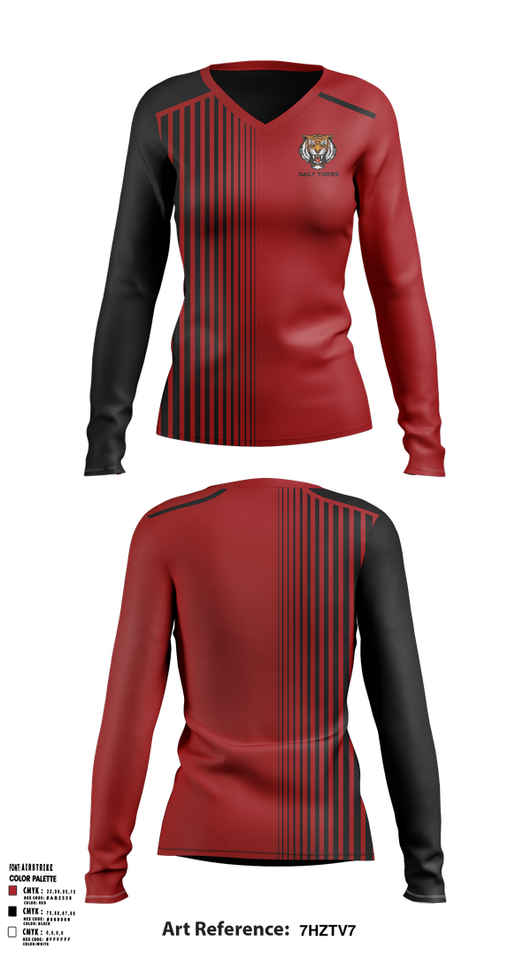Womens Long Sleeve Vneck Shirt, Daily Tigers, , Teamtime, Team time, sublimation, custom sports apparel, team uniforms, spirit wear, spiritwear, sports uniforms, custom shirts, team store, custom team store, fundraiser sports, apparel fundraiser