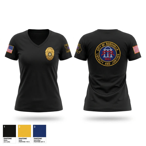 Womens Short Sleeve Vneck Shirt, Reidsville Police Department, Police, Teamtime, Team time, sublimation, custom sports apparel, team uniforms, spirit wear, spiritwear, sports uniforms, custom shirts, team store, custom team store, fundraiser sports, apparel fundraiser