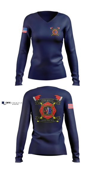 Womens Long Sleeve Vneck Shirt, Chemult Rural Fire Protection District, Fire Department, Teamtime, Team time, sublimation, custom sports apparel, team uniforms, spirit wear, spiritwear, sports uniforms, custom shirts, team store, custom team store, fundraiser sports, apparel fundraiser