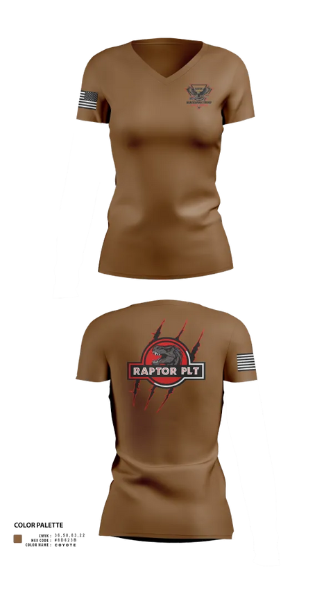 Womens Short Sleeve Vneck Shirt, Raptor Platoon, 4-9 CAV, , Teamtime, Team time, sublimation, custom sports apparel, team uniforms, spirit wear, spiritwear, sports uniforms, custom shirts, team store, custom team store, fundraiser sports, apparel fundraiser