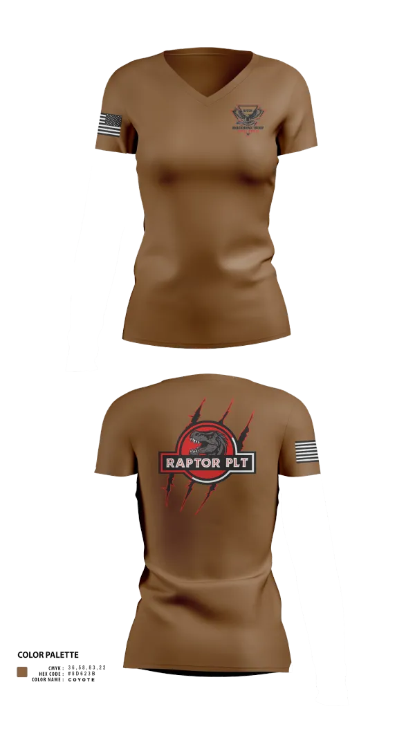 Womens Short Sleeve Vneck Shirt, Raptor Platoon, 4-9 CAV, , Teamtime, Team time, sublimation, custom sports apparel, team uniforms, spirit wear, spiritwear, sports uniforms, custom shirts, team store, custom team store, fundraiser sports, apparel fundraiser