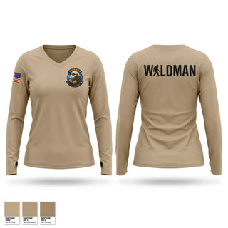 Womens Long Sleeve Vneck Shirt, Wildman, National Guard, Teamtime, Team time, sublimation, custom sports apparel, team uniforms, spirit wear, spiritwear, sports uniforms, custom shirts, team store, custom team store, fundraiser sports, apparel fundraiser