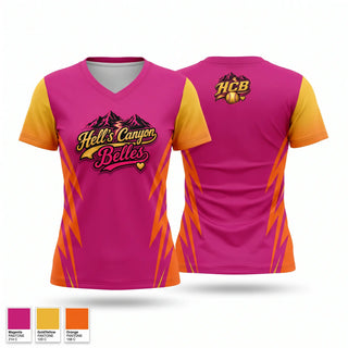 Womens Short Sleeve Vneck Shirt, Hells Canyon Belles, Softball, Teamtime, Team time, sublimation, custom sports apparel, team uniforms, spirit wear, spiritwear, sports uniforms, custom shirts, team store, custom team store, fundraiser sports, apparel fundraiser