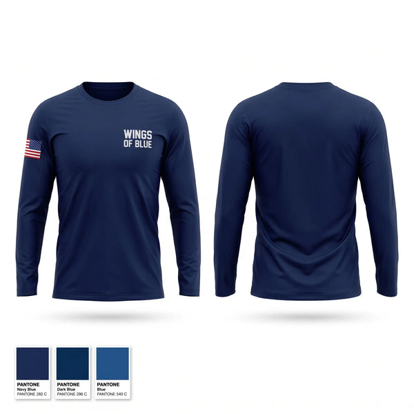 Long Sleeve Performance Shirt, Wings of Blue, Air Force, Teamtime, Team time, sublimation, custom sports apparel, team uniforms, spirit wear, spiritwear, sports uniforms, custom shirts, team store, custom team store, fundraiser sports, apparel fundraiser