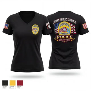 Womens Short Sleeve Vneck Shirt, Jenks Public Schools Police Department, Police, Teamtime, Team time, sublimation, custom sports apparel, team uniforms, spirit wear, spiritwear, sports uniforms, custom shirts, team store, custom team store, fundraiser sports, apparel fundraiser