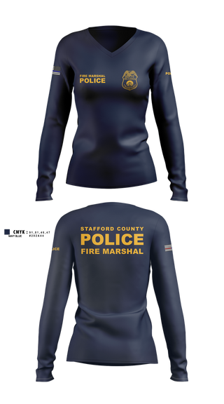 Womens Long Sleeve Vneck Shirt, Stafford County Fire Marshal's Office, Police, Teamtime, Team time, sublimation, custom sports apparel, team uniforms, spirit wear, spiritwear, sports uniforms, custom shirts, team store, custom team store, fundraiser sports, apparel fundraiser
