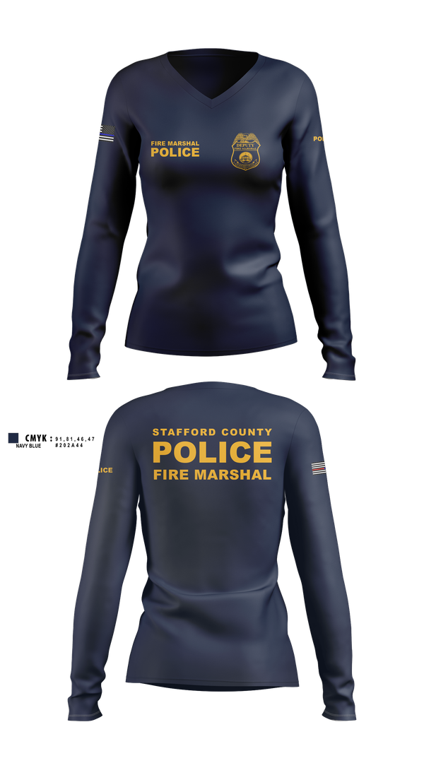 Womens Long Sleeve Vneck Shirt, Stafford County Fire Marshal's Office, Police, Teamtime, Team time, sublimation, custom sports apparel, team uniforms, spirit wear, spiritwear, sports uniforms, custom shirts, team store, custom team store, fundraiser sports, apparel fundraiser