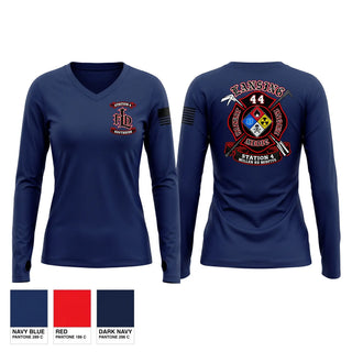 Womens Long Sleeve Vneck Shirt, Lansing Fire Dept - Station 4, Fire Department, Teamtime, Team time, sublimation, custom sports apparel, team uniforms, spirit wear, spiritwear, sports uniforms, custom shirts, team store, custom team store, fundraiser sports, apparel fundraiser