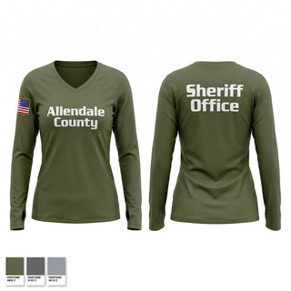 Womens Long Sleeve Vneck Shirt, Allendale County, Police, Teamtime, Team time, sublimation, custom sports apparel, team uniforms, spirit wear, spiritwear, sports uniforms, custom shirts, team store, custom team store, fundraiser sports, apparel fundraiser