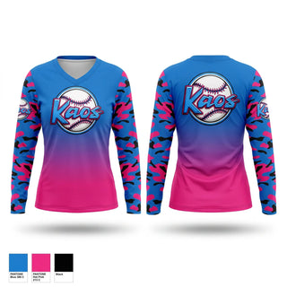Womens Long Sleeve Vneck Shirt, KAOS, Baseball, Teamtime, Team time, sublimation, custom sports apparel, team uniforms, spirit wear, spiritwear, sports uniforms, custom shirts, team store, custom team store, fundraiser sports, apparel fundraiser