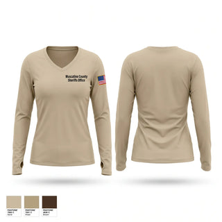 Womens Long Sleeve Vneck Shirt, Muscatine County Sheriff's Office, Police, Teamtime, Team time, sublimation, custom sports apparel, team uniforms, spirit wear, spiritwear, sports uniforms, custom shirts, team store, custom team store, fundraiser sports, apparel fundraiser