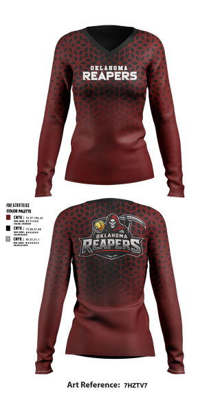 Womens Long Sleeve Vneck Shirt, Oklahoma Reapers, Softball, Teamtime, Team time, sublimation, custom sports apparel, team uniforms, spirit wear, spiritwear, sports uniforms, custom shirts, team store, custom team store, fundraiser sports, apparel fundraiser