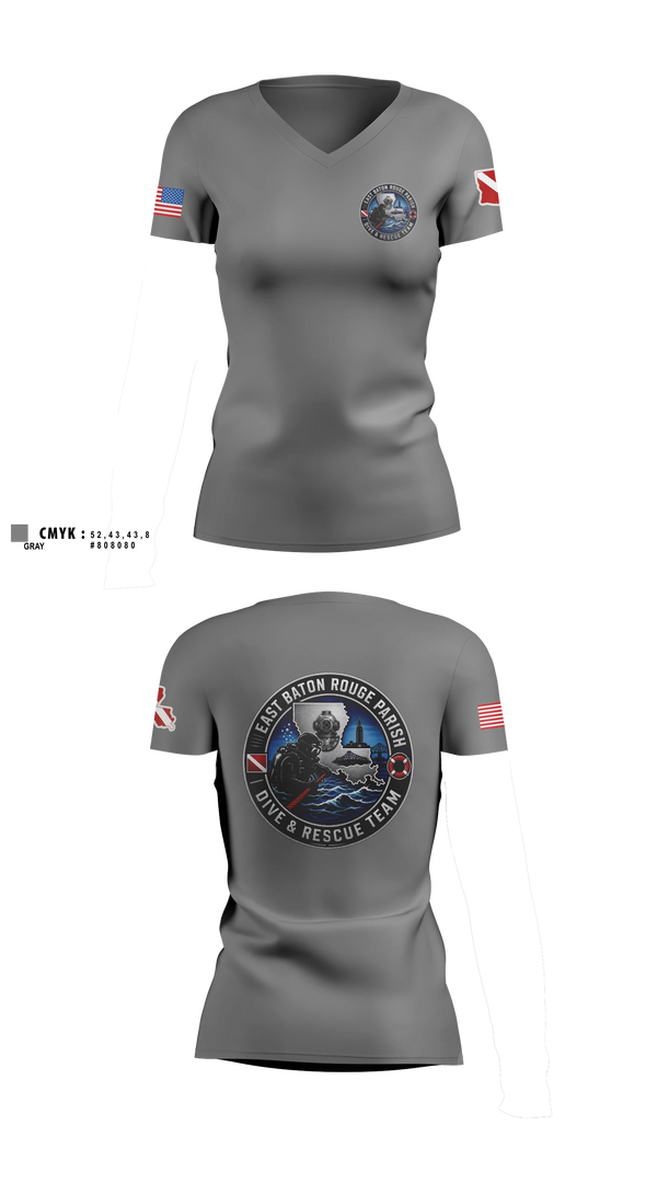Womens Short Sleeve Vneck Shirt, East Baton Rouge Parish Dive & Rescue Team, Fire Department, Teamtime, Team time, sublimation, custom sports apparel, team uniforms, spirit wear, spiritwear, sports uniforms, custom shirts, team store, custom team store, fundraiser sports, apparel fundraiser