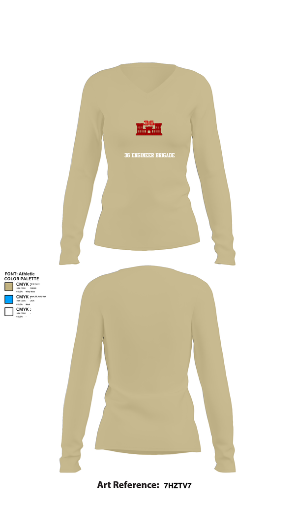 Womens Long Sleeve Vneck Shirt, 36 Engineer Brigade, Army, Teamtime, Team time, sublimation, custom sports apparel, team uniforms, spirit wear, spiritwear, sports uniforms, custom shirts, team store, custom team store, fundraiser sports, apparel fundraiser
