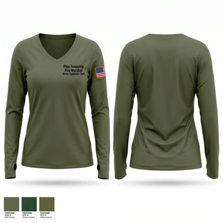 Womens Long Sleeve Vneck Shirt, Pike Township Fire Marshal - Arson & Explosion Unit, Fire Department, Teamtime, Team time, sublimation, custom sports apparel, team uniforms, spirit wear, spiritwear, sports uniforms, custom shirts, team store, custom team store, fundraiser sports, apparel fundraiser