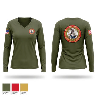 Womens Long Sleeve Vneck Shirt, IOC 4-26, Marines, Teamtime, Team time, sublimation, custom sports apparel, team uniforms, spirit wear, spiritwear, sports uniforms, custom shirts, team store, custom team store, fundraiser sports, apparel fundraiser