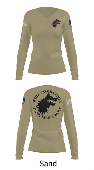 Womens Long Sleeve Vneck Shirt, Wolf Combatives, Army, Teamtime, Team time, sublimation, custom sports apparel, team uniforms, spirit wear, spiritwear, sports uniforms, custom shirts, team store, custom team store, fundraiser sports, apparel fundraiser