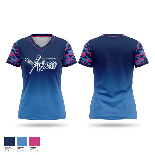 Womens Short Sleeve Vneck Shirt, EG Xpress, Softball, Teamtime, Team time, sublimation, custom sports apparel, team uniforms, spirit wear, spiritwear, sports uniforms, custom shirts, team store, custom team store, fundraiser sports, apparel fundraiser