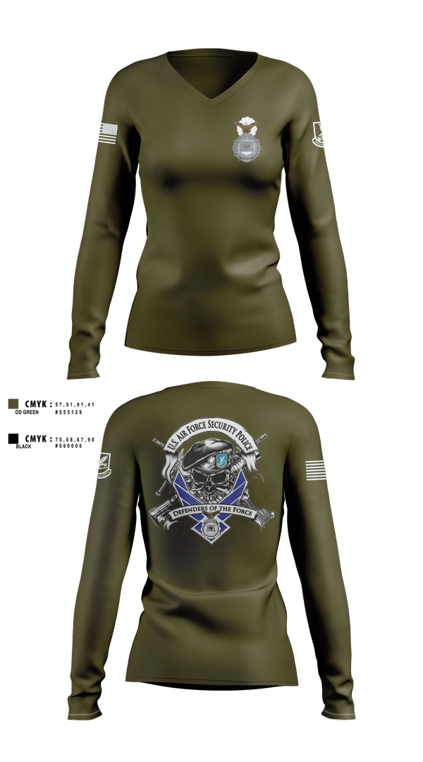 Womens Long Sleeve Vneck Shirt, 101st security forces, Air Force, Teamtime, Team time, sublimation, custom sports apparel, team uniforms, spirit wear, spiritwear, sports uniforms, custom shirts, team store, custom team store, fundraiser sports, apparel fundraiser