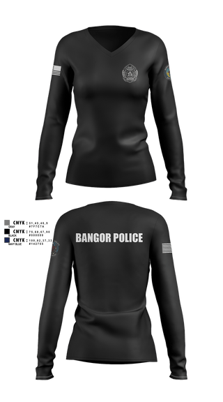 Womens Long Sleeve Vneck Shirt, Bangor PD, Police, Teamtime, Team time, sublimation, custom sports apparel, team uniforms, spirit wear, spiritwear, sports uniforms, custom shirts, team store, custom team store, fundraiser sports, apparel fundraiser