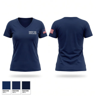 Womens Short Sleeve Vneck Shirt, Union Fire Association, Fire Department, Teamtime, Team time, sublimation, custom sports apparel, team uniforms, spirit wear, spiritwear, sports uniforms, custom shirts, team store, custom team store, fundraiser sports, apparel fundraiser