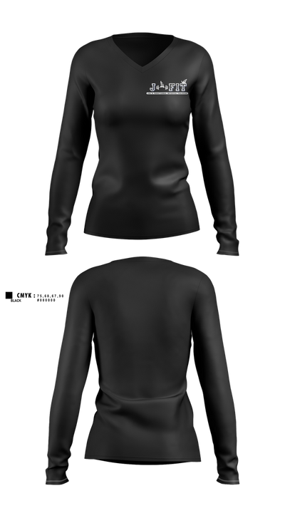 J-FIT 12849020 Women's Long Sleeve V-neck Shirt - 100