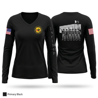 Womens Long Sleeve Vneck Shirt, Death stalkers, Navy, Teamtime, Team time, sublimation, custom sports apparel, team uniforms, spirit wear, spiritwear, sports uniforms, custom shirts, team store, custom team store, fundraiser sports, apparel fundraiser