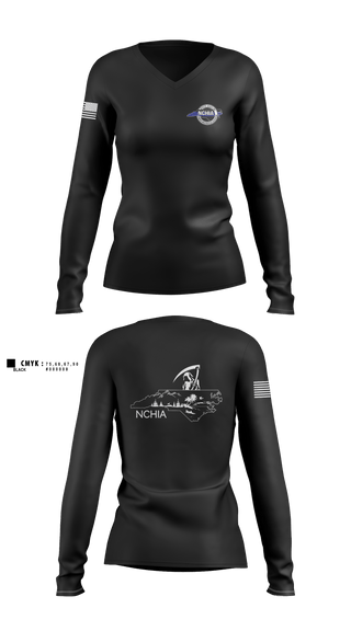 Womens Long Sleeve Vneck Shirt, North Carolina Homicide Investigators Association, Police, Teamtime, Team time, sublimation, custom sports apparel, team uniforms, spirit wear, spiritwear, sports uniforms, custom shirts, team store, custom team store, fundraiser sports, apparel fundraiser