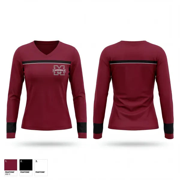 Womens Long Sleeve Vneck Shirt, Maud Cardinals, Baseball, Teamtime, Team time, sublimation, custom sports apparel, team uniforms, spirit wear, spiritwear, sports uniforms, custom shirts, team store, custom team store, fundraiser sports, apparel fundraiser