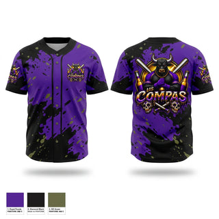Two Button Softball Jersey, Los Compas, Softball, Teamtime, Team time, sublimation, custom sports apparel, team uniforms, spirit wear, spiritwear, sports uniforms, custom shirts, team store, custom team store, fundraiser sports, apparel fundraiser