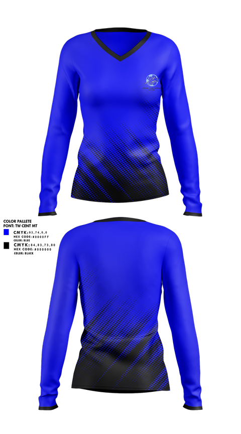 Womens Long Sleeve Vneck Shirt, Epping Blue Devils, Women's Soccer, Teamtime, Team time, sublimation, custom sports apparel, team uniforms, spirit wear, spiritwear, sports uniforms, custom shirts, team store, custom team store, fundraiser sports, apparel fundraiser