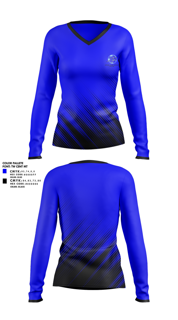 Womens Long Sleeve Vneck Shirt, Epping Blue Devils, Women's Soccer, Teamtime, Team time, sublimation, custom sports apparel, team uniforms, spirit wear, spiritwear, sports uniforms, custom shirts, team store, custom team store, fundraiser sports, apparel fundraiser