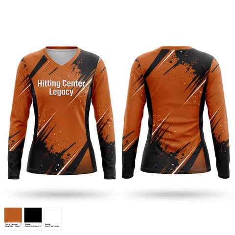 Womens Long Sleeve Vneck Shirt, Hitting Center Legacy, Softball, Teamtime, Team time, sublimation, custom sports apparel, team uniforms, spirit wear, spiritwear, sports uniforms, custom shirts, team store, custom team store, fundraiser sports, apparel fundraiser