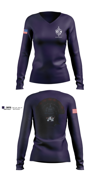 HQ PLT, A CO, USDB BN (CORR) 15623117 Women's Long Sleeve V-neck Shirt - 2