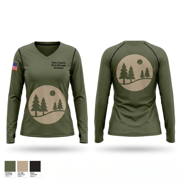 Womens Long Sleeve Vneck Shirt, York County Park Ranger Division, Police, Teamtime, Team time, sublimation, custom sports apparel, team uniforms, spirit wear, spiritwear, sports uniforms, custom shirts, team store, custom team store, fundraiser sports, apparel fundraiser