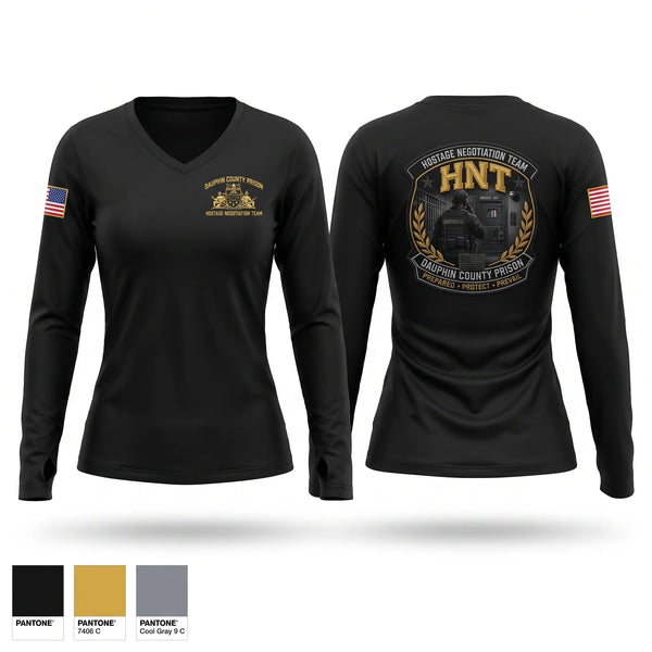 Womens Long Sleeve Vneck Shirt, HNT, Police, Teamtime, Team time, sublimation, custom sports apparel, team uniforms, spirit wear, spiritwear, sports uniforms, custom shirts, team store, custom team store, fundraiser sports, apparel fundraiser