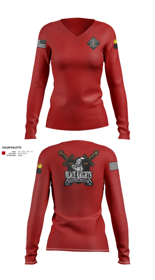 Womens Long Sleeve Vneck Shirt, B Co 832nd OD BN, , Teamtime, Team time, sublimation, custom sports apparel, team uniforms, spirit wear, spiritwear, sports uniforms, custom shirts, team store, custom team store, fundraiser sports, apparel fundraiser