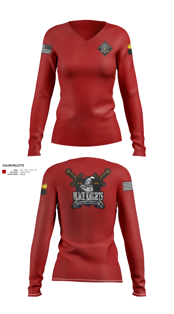 Womens Long Sleeve Vneck Shirt, B Co 832nd OD BN, , Teamtime, Team time, sublimation, custom sports apparel, team uniforms, spirit wear, spiritwear, sports uniforms, custom shirts, team store, custom team store, fundraiser sports, apparel fundraiser