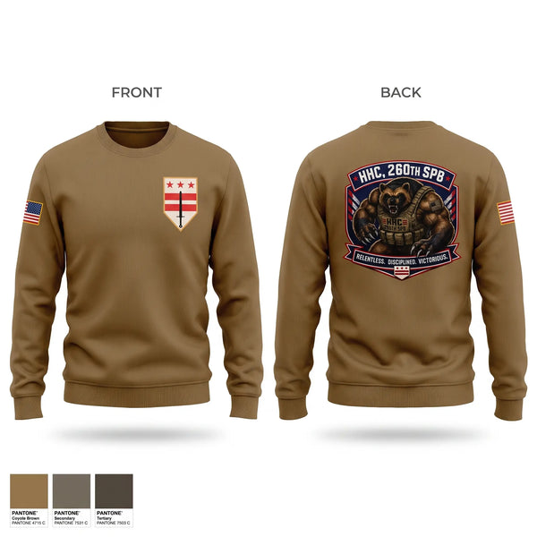 Crew Neck Sweatshirt, HHC, 260th SPB, Army, Teamtime, Team time, sublimation, custom sports apparel, team uniforms, spirit wear, spiritwear, sports uniforms, custom shirts, team store, custom team store, fundraiser sports, apparel fundraiser
