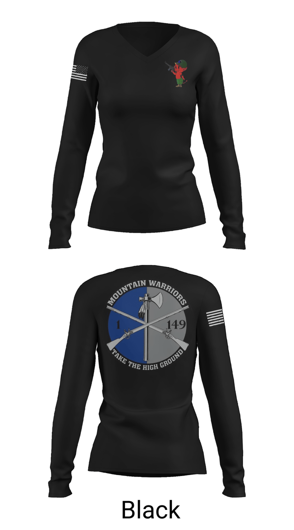 Womens Long Sleeve Vneck Shirt, 1-149th HHC Medic section, Army, Teamtime, Team time, sublimation, custom sports apparel, team uniforms, spirit wear, spiritwear, sports uniforms, custom shirts, team store, custom team store, fundraiser sports, apparel fundraiser