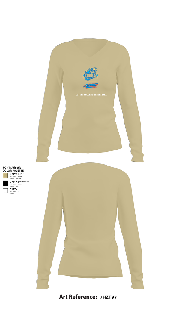 Womens Long Sleeve Vneck Shirt, Cottey College Basketball, Women's Basketball, Teamtime, Team time, sublimation, custom sports apparel, team uniforms, spirit wear, spiritwear, sports uniforms, custom shirts, team store, custom team store, fundraiser sports, apparel fundraiser