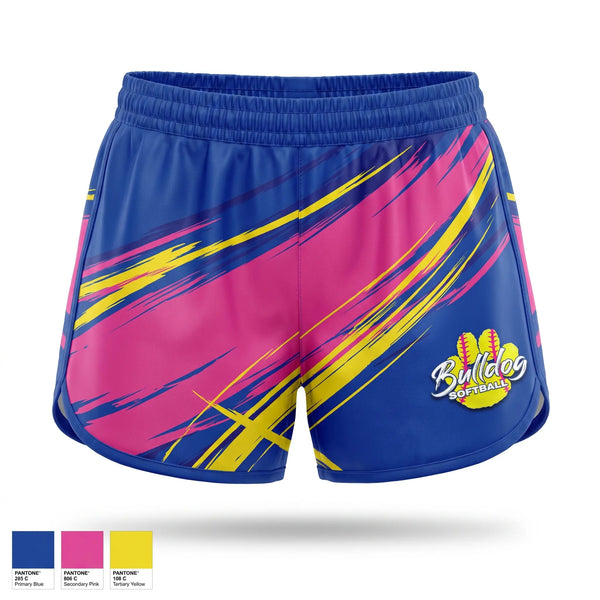 Womens Shorts, Bulldogs, Softball, Teamtime, Team time, sublimation, custom sports apparel, team uniforms, spirit wear, spiritwear, sports uniforms, custom shirts, team store, custom team store, fundraiser sports, apparel fundraiser