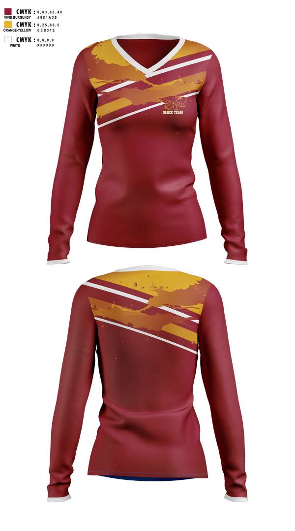 Womens Long Sleeve Vneck Shirt, Ankeny High School Dance Team, Spirit Store, Teamtime, Team time, sublimation, custom sports apparel, team uniforms, spirit wear, spiritwear, sports uniforms, custom shirts, team store, custom team store, fundraiser sports, apparel fundraiser