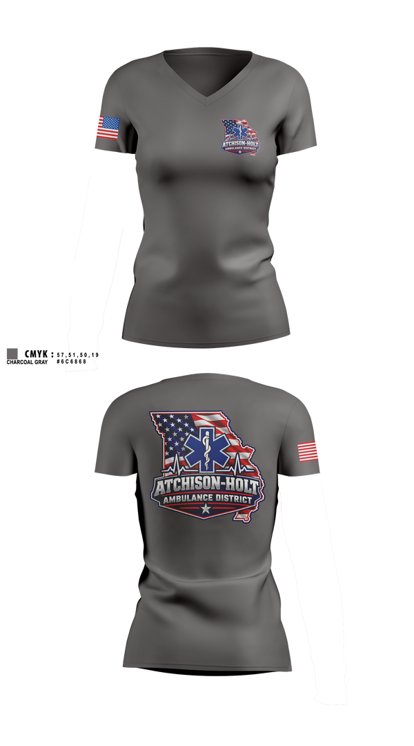Womens Short Sleeve Vneck Shirt, Atchison Holt Ambulance District, EMS/EMT, Teamtime, Team time, sublimation, custom sports apparel, team uniforms, spirit wear, spiritwear, sports uniforms, custom shirts, team store, custom team store, fundraiser sports, apparel fundraiser